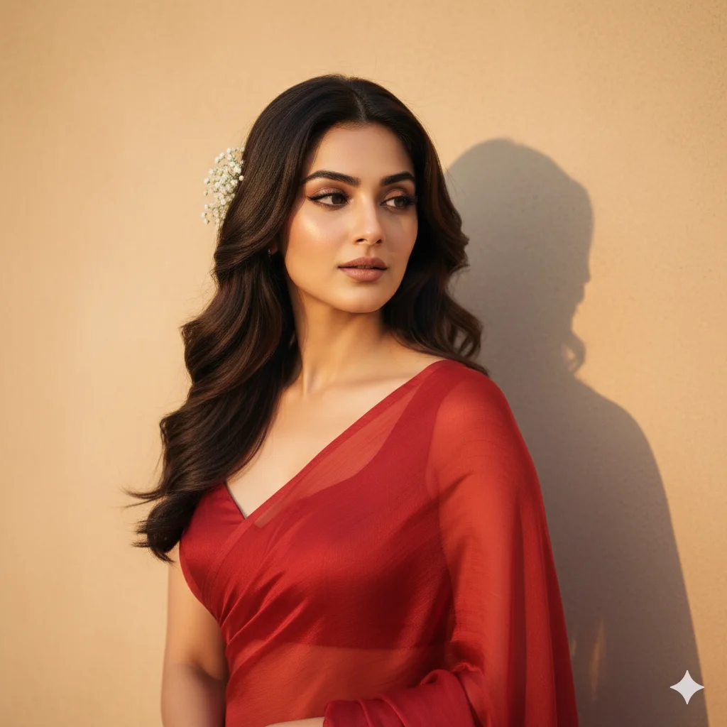Red Saree Elegant HD Portrait